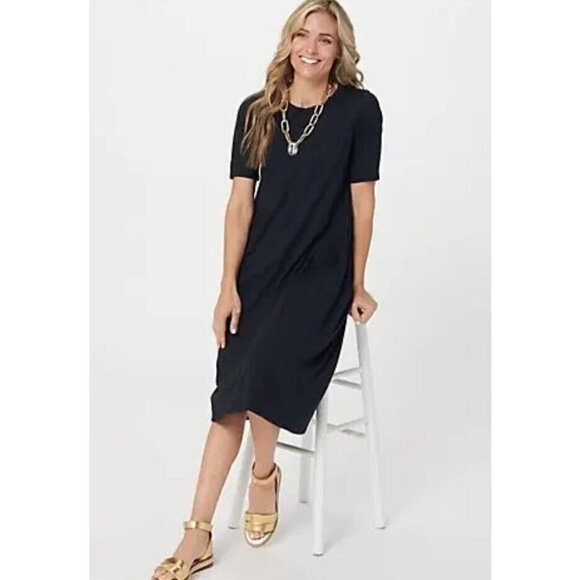 LOGO by Lori Goldstein Regular Print or Solid Seamed Knit Midi Black Medium - Picture 1 of 1